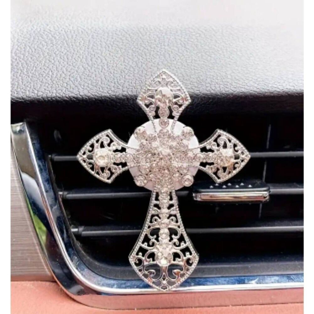Ladies Sophisticated Silver Cross Car Vent Clip